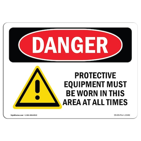 Signmission OSHA Danger, Protective Clothing Required In This Area, 5in X 3.5in Decal, 5" W, 3.5" H, Landscape OS-DS-D-35-L-1542